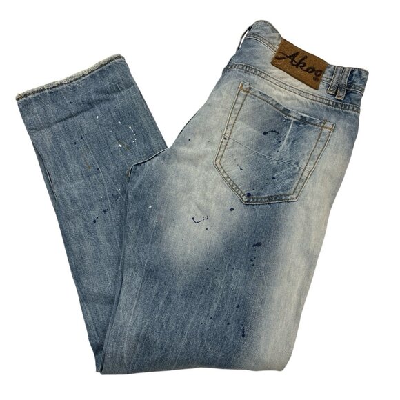 Akoo Jeans Men 36 No Rivals Distressed Patches Paint Splatter Hip Hop Streetwear - Picture 1 of 14